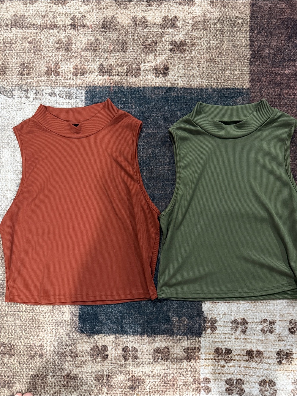 SHEIN Ribbed Mock Neck Tank Top in Rust & Olive